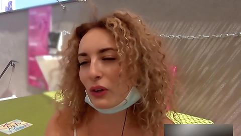 Horny bimbo with a large ass fucks two men in a threesome