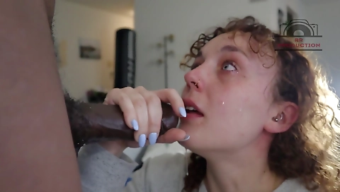 Busty brunette with a nice face gets a facial from the guy