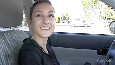 Brunette amateur with small booty suck cum in mouth