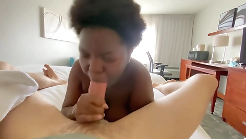 Ebony babe gets a deep throat and facial after hard anal
