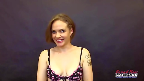 Tattooed blonde teen in blue eyes in casting video