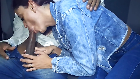 Brunette is getting her tight pussy licked by the man