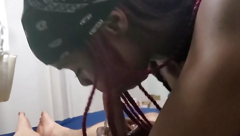 Ebony and a young redhead teen is getting fucked with a deepthroat