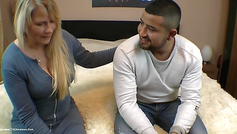 Horny mature milf and her stepdaughter in stockings