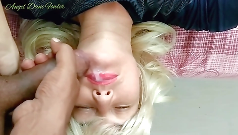 Amateur blonde with a small mouth is fucked by his cock
