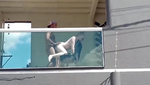 Blonde gets caught by boss and she takes his cock in stockings