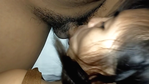 Hairy teen with a shaved pussy sucks her stepbro's dick