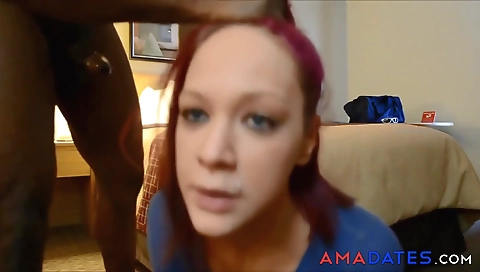 Ebony black chick takes a huge black dick in her mouth