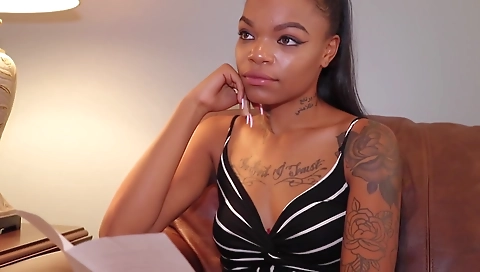 Ebony blonde girl in a pink panties is playing dirty in the shower