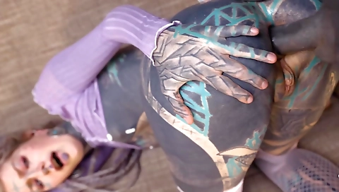 Blonde with tattooed ass gets fucked by dildo and machine