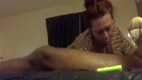 Red head with big boobs gives a deepthroating to a cock