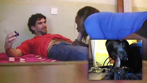 Ebony girl getting fucked hard in her mouth and pussy