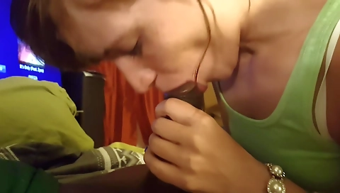 Amateur interracial porn video showing a brunette with a fat dick