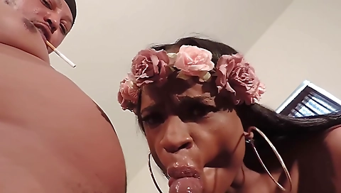 Ebony hottie with a tattoo on her face gets fucked