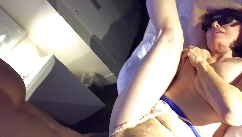 Brunette grandma with fat tits gets fucked by step-buddy